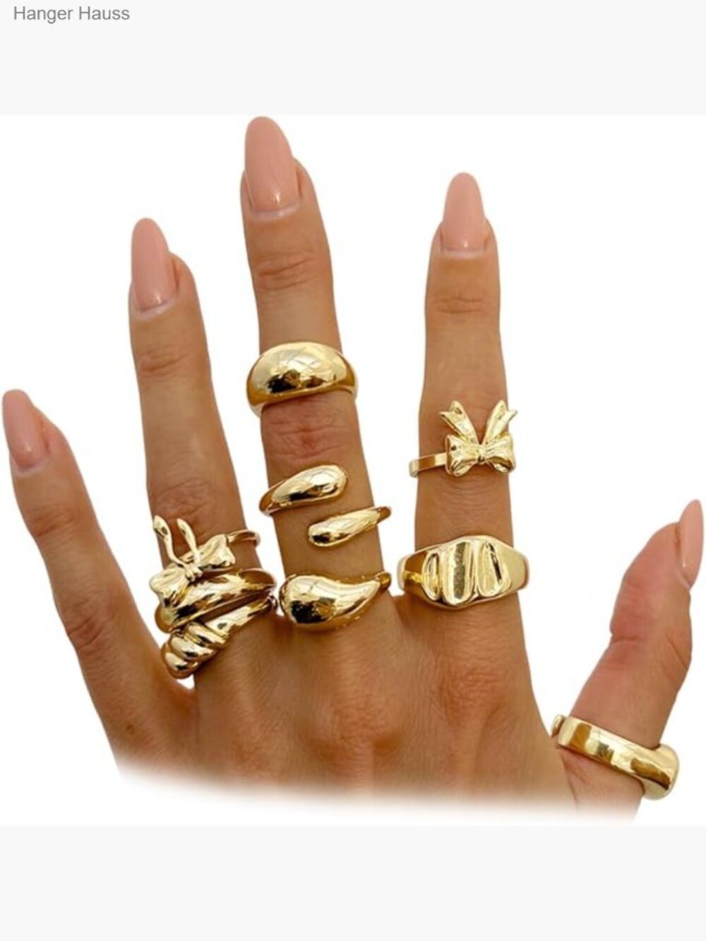 9pcs Stacking Rings Set - Bow Hug Dome Knuckle Rings Gold